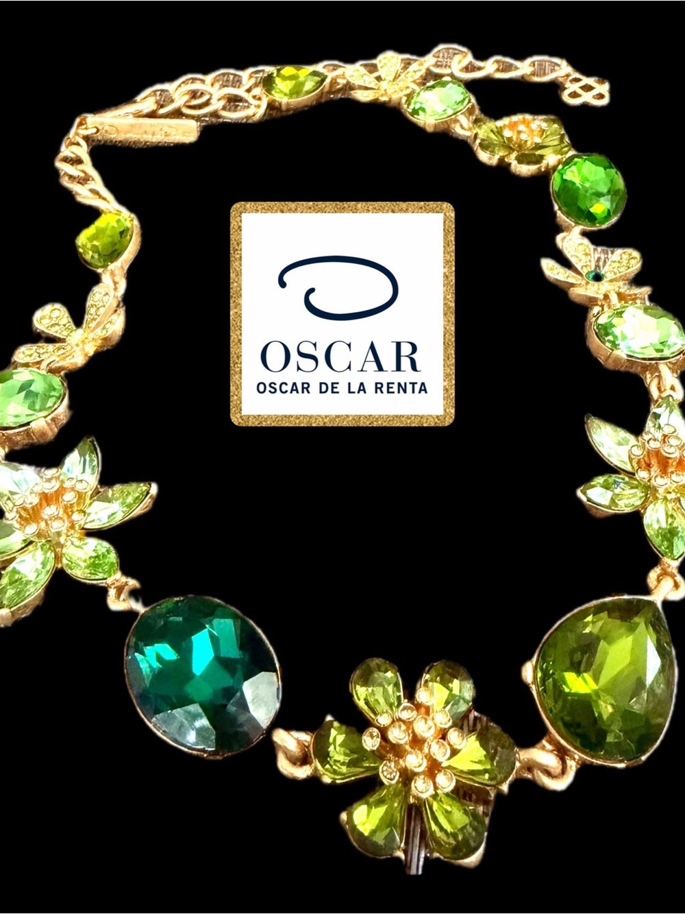 Oscar de la Renta Necklace✨Emerald Peridot Crystal Floral Romantic Design ✨Green